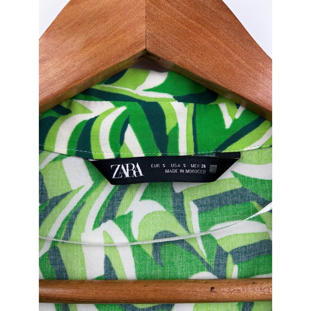 Zara Retro Swirl Shirt Dress Green White Mod Print Mini Summer Dress Sz SMALL - Picture 6 of 7